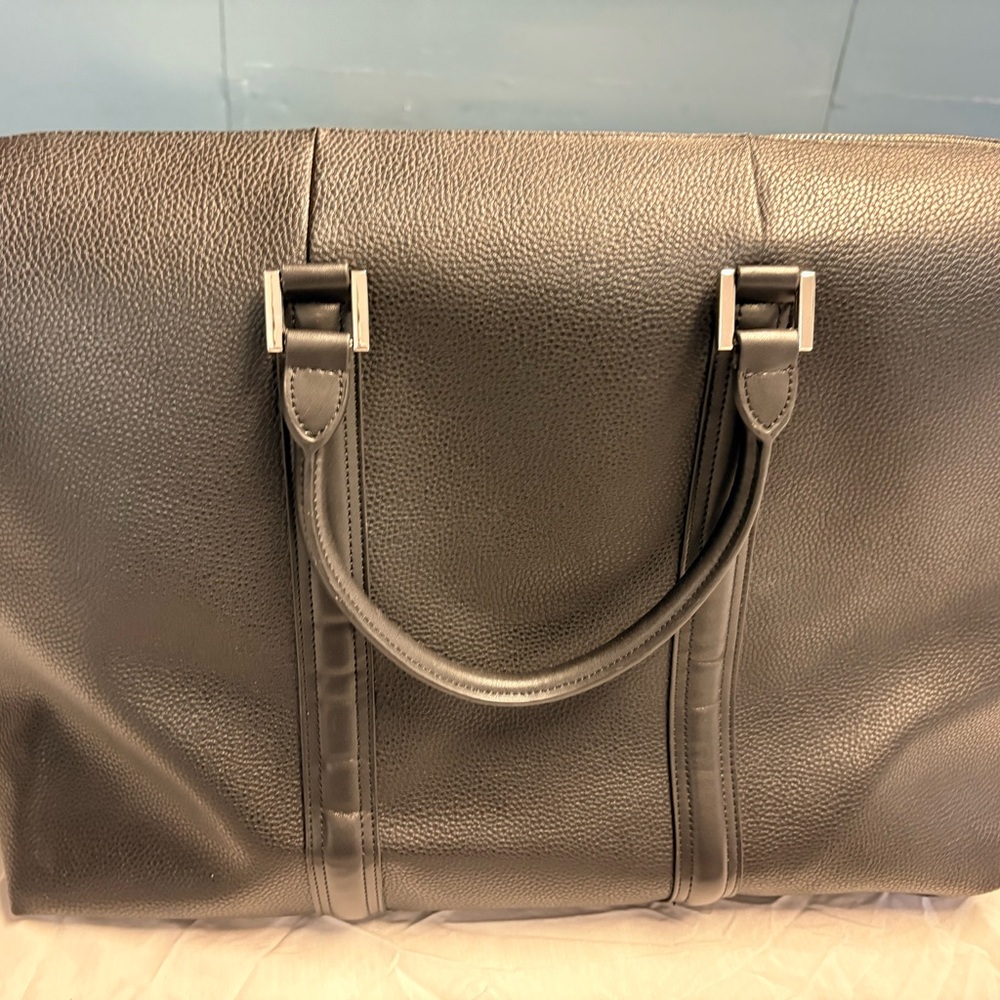 Dassault Aviation Black Weekender Duffel Bag Leather Look Carry-On Travel Tote